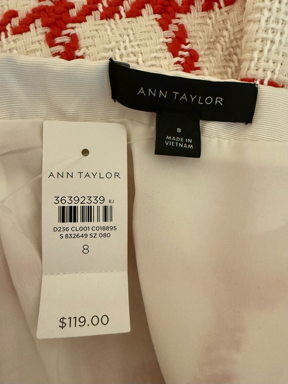NWT Ann Taylor Red and White Plaid Tweed Mini Skirt - Picture 7 of 8